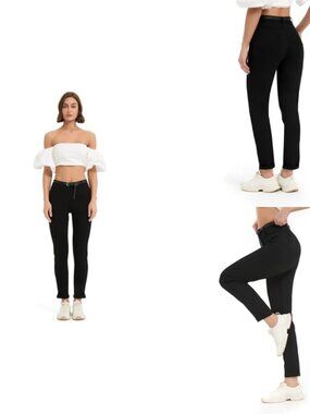 Womens High Waisted Straight Leg Stretch Dress Pants Work Trousers Petite Ankle